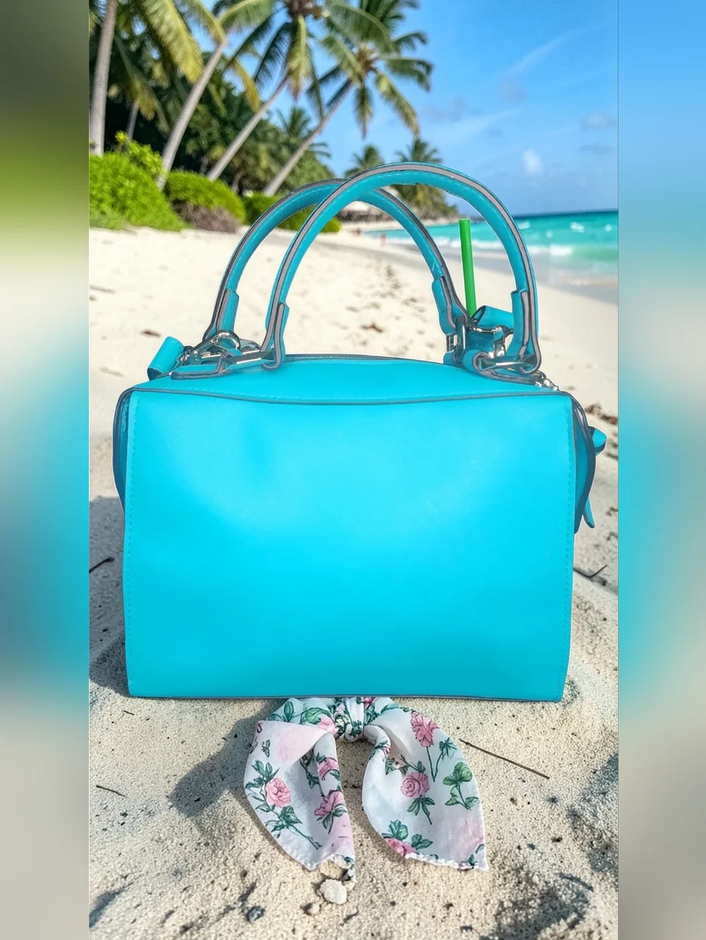 Steve Madden Breese Crossbody Bag In Turquoise Hue With Floral Scarf NWOT - Picture 7 of 16